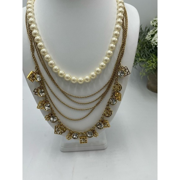 Ann Taylor Faux Pearl Rhinestone Six-Strand Statement Runway Necklace $90 MSRP - Picture 2 of 11